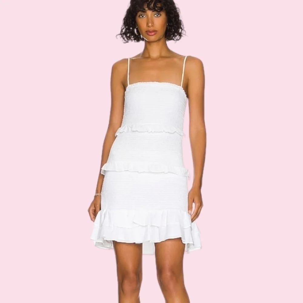 New 1 State Cotton Bodycon Smocked Tiered Pull On Spaghetti Strap Mini Dress M